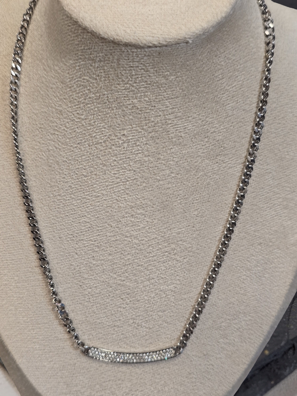 Michael Kors Reversible Pavé Crystal Curb Bar Necklace Silver-Tone